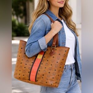 MCM Cognac Monogram Visetos Tote with COA
